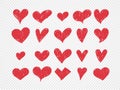 Set of Doodle hearts, hand drawn love heart collection. Vector illustration. Isolated on transparent background Royalty Free Stock Photo