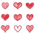 Set of doodle hearts isolated on white background. hand drawn of icon love. vector illustration Royalty Free Stock Photo