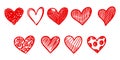 Set of doodle hearts isolated on white background. hand drawn of icon love.vector illustration Royalty Free Stock Photo