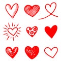 Set of doodle hearts isolated on white background. hand drawn of icon love. vector illustration Royalty Free Stock Photo