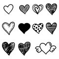 Set of doodle hearts isolated on white background. hand drawn of icon love.vector illustration Royalty Free Stock Photo