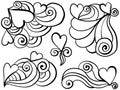 set of doodle hearts with patterns, fantasy motifs for Valentine\'s Day design