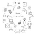 Set of doodle home relaxation icons, vector illustration Royalty Free Stock Photo