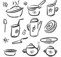 Set doodle icons dishes and food - fast sketch Royalty Free Stock Photo