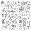 A set of doodle illustrations of summer time. Holidays, rest. A trip to the sea. Royalty Free Stock Photo