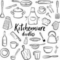 Set of doodle kitchenware Hand drawn, Set elements for your design,kitchen tools. Vector illustration