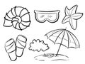 Set doodle line stickers of summer items Royalty Free Stock Photo