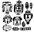 set of doodle mask elements totems of Indians.