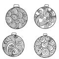 Set of doodle new year ball, Christmas atributes, coloring outline elements Royalty Free Stock Photo