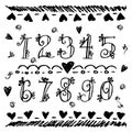 Set of Doodle Number Vector. sketch style figures Royalty Free Stock Photo