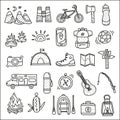 Set of doodle camp and outdoor icons.