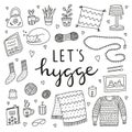 Set of doodle outline hygge icons. Royalty Free Stock Photo