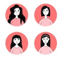 Set of doodle portraits of avatars of young women. Girls faces vector illustration Royalty Free Stock Photo