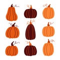 Set of doodle pumpkins in various shapes.