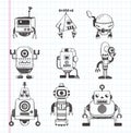 Set of doodle robot icons Royalty Free Stock Photo