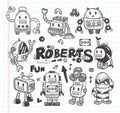 Set of doodle robot icons, illustrator line tools Royalty Free Stock Photo