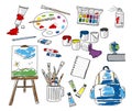 Set doodle school stationery on white background Royalty Free Stock Photo