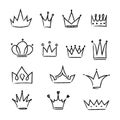 Set of doodle sketch crowns.