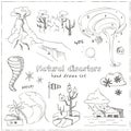 Set of doodle sketch Natural disasters