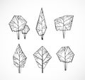 Set of doodle sketch trees on white background