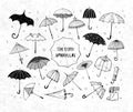 Set of doodle sketch umbrellas on rice paper background Royalty Free Stock Photo