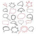 Set of doodle style speech bubbles drawn by hand. Sketch, scribble. Vector illustration. Royalty Free Stock Photo