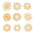 Set of doodle sun icons. Royalty Free Stock Photo