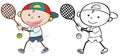 Set of doodle tennis kid character Royalty Free Stock Photo