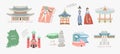 Set of doodle vector illustration - sights of South Korea travel collection
