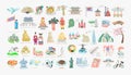 Set of 25 doodle vector illustration - sights of South Korea travel collection