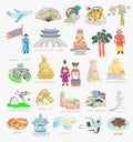 Set of 25 doodle vector illustration - sights of South Korea travel collection