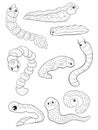 A set of doodle worms for relaxing and print.Icons design,line art