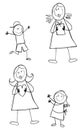 Set with doodles of different moms with her children, Vector illustration