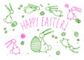 Easter rabbits hand drawn doodles set