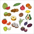 Set doodles elements vegetables and fruits. Vegetarian food