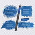 Set of Doodles. Scribble collection. Ink sketches of blue color on transparent background with realistic pen. Vector eps 10