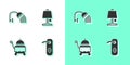 Set Door handle, Shower head, Covered with tray and Table lamp icon. Vector