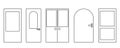 Set of doors. House exterior. Editable stroke. Vector illustration. stock image.