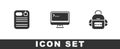 Set Dossier folder, Computer monitor and School backpack icon. Vector Royalty Free Stock Photo