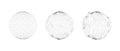 Set of dotted spheres with dissolve effect. Stippled disintegrating circle collection. Halftone textured balls with