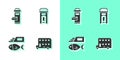 Set Double decker bus, London mail box, Fish and chips and phone booth icon. Vector Royalty Free Stock Photo