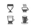 Double latte, Doppio and Wine glass icons. Teacup sign. Tea cup, Coffee drink, Cabernet wineglass.