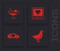 Set Dove, Cocktail, Photo frames and hearts and Limousine car icon. Vector