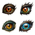 A set of Dragon eye icons, badges, stickers, logos of dinosaur eyes