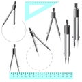 Set of drawing compasses, callipers.