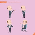 Set of drawing flat character style, business concept bald boss activities - introducing, confidence, office worker, communication