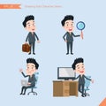 Set of drawing flat character style, business concept handsome office worker activities - businessman, research, office worker, co