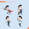 Set of drawing flat character style, business concept handsome offiece worker activities - business hero, Question, time