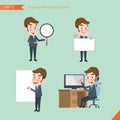 Set of drawing flat character style, business concept young office worker activities - banner, whiteboard, computing Royalty Free Stock Photo