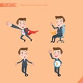 Set of drawing flat character style, business concept young office worker activities - business hero, Question, time management